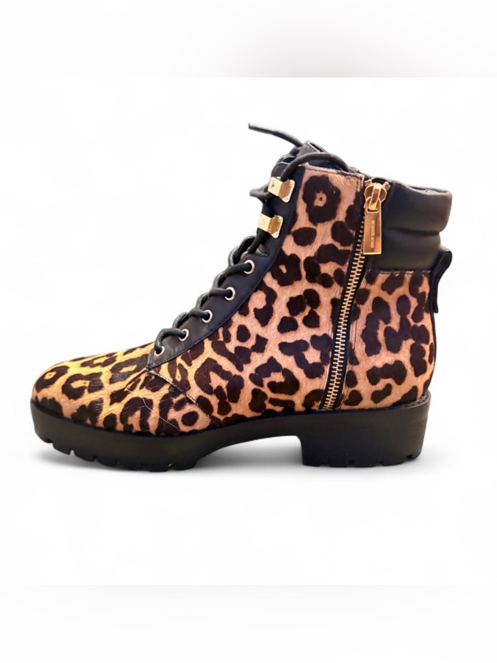 MICHAEL KORS Women's ROSARIO Hair Calf Cheetah-Print Combat Bootie